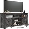 imageYITAHOME Farmhouse TV Stands for 75 Inch TV with Power Outlets Entertainment Center with Sliding Barn Doors and Adjustable Shelves TV Cabinet Media Console Table for Living Room Dark Rustic OakDark Rustic Oak
