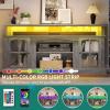 imageYITAHOME Farmhouse TV Stands for 75 Inch TV with Power Outlets Entertainment Center with Sliding Barn Doors and Adjustable Shelves TV Cabinet Media Console Table for Living Room Dark Rustic OakGrey