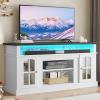 imageYITAHOME Farmhouse TV Stands for 75 Inch TV with Power Outlets Entertainment Center with Sliding Barn Doors and Adjustable Shelves TV Cabinet Media Console Table for Living Room Dark Rustic OakWhiteBlack