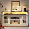 imageYITAHOME Farmhouse TV Stands for 75 Inch TV with Power Outlets Entertainment Center with Sliding Barn Doors and Adjustable Shelves TV Cabinet Media Console Table for Living Room Dark Rustic OakWhiteBlack