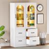 imageYITAHOME File Cabinet with Bookshelf and Glass Doors 2 Drawer Filing Cabinet with LED Light Printer Stand with Storage Shelf Wood File Cabinets for Home Office Fits Letter Legal A4 Size WhiteWhite