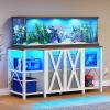 imageYITAHOME Fish Tank Stand with Power Outlets ampamp LED Light 2029 Gallon Metal Aquarium Stand with Cabinet for Fish Tank Accessories Storage for Turtle Tank Reptile Terrarium 350LBS Capacity GreyWhite