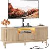 imageYITAHOME Fluted TV Stands for Living Room with Mount Modern Entertainment Center for 3270 inch TVs LED Curved TV Stand with PowerOutlets ampamp LED Light Curved Profile Design Natural OakNatural Oak