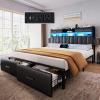 imageYITAHOME Full Size Bed Frame with 2 Storage Drawers and Charging Station Upholstered Bed with Storage Headboard and LED Light Heavy Duty Metal Support No Box Spring Needed Noise Free BlackBlack