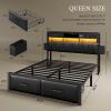 imageYITAHOME Full Size Bed Frame with 2 Storage Drawers and Charging Station Upholstered Bed with Storage Headboard and LED Light Heavy Duty Metal Support No Box Spring Needed Noise Free BlackBlack
