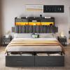 imageYITAHOME Full Size Bed Frame with 2 Storage Drawers and Charging Station Upholstered Bed with Storage Headboard and LED Light Heavy Duty Metal Support No Box Spring Needed Noise Free BlackGrey