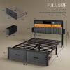 imageYITAHOME Full Size Bed Frame with 2 Storage Drawers and Charging Station Upholstered Bed with Storage Headboard and LED Light Heavy Duty Metal Support No Box Spring Needed Noise Free BlackGrey