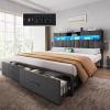 imageYITAHOME Full Size Bed Frame with 2 Storage Drawers and Charging Station Upholstered Bed with Storage Headboard and LED Light Heavy Duty Metal Support No Box Spring Needed Noise Free BlackGrey
