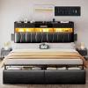 imageYITAHOME Full Size Bed Frame with 2 Storage Drawers and Charging Station Upholstered Bed with Storage Headboard and LED Light Heavy Duty Metal Support No Box Spring Needed Noise Free BlackBlack