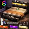 imageYITAHOME Full Size Bed Frame with 2 Storage Drawers and Charging Station Upholstered Bed with Storage Headboard and LED Light Heavy Duty Metal Support No Box Spring Needed Noise Free BlackBlack