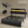 imageYITAHOME Full Size Bed Frame with 2 Storage Drawers and Charging Station Upholstered Bed with Storage Headboard and LED Light Heavy Duty Metal Support No Box Spring Needed Noise Free BlackBlack