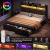 imageYITAHOME Full Size Bed Frame with 2 Storage Drawers and Charging Station Upholstered Bed with Storage Headboard and LED Light Heavy Duty Metal Support No Box Spring Needed Noise Free BlackGrey