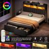 imageYITAHOME Full Size Bed Frame with 2 Storage Drawers and Charging Station Upholstered Bed with Storage Headboard and LED Light Heavy Duty Metal Support No Box Spring Needed Noise Free BlackGrey