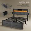 imageYITAHOME Full Size Bed Frame with 2 Storage Drawers and Charging Station Upholstered Bed with Storage Headboard and LED Light Heavy Duty Metal Support No Box Spring Needed Noise Free BlackGrey