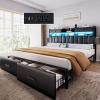 imageYITAHOME Full Size Bed Frame with 2 Storage Drawers and Charging Station Upholstered Bed with Storage Headboard and LED Light Heavy Duty Metal Support No Box Spring Needed Noise Free BlackBlack