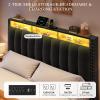 imageYITAHOME Full Size Bed Frame with 4 Storage Drawers and RGB LED Lights Velvet Upholstered Platform Bed with Charging Station and Bookcase Storage Headboard No Box Spring Needed Easy Assembly GreyBlack