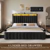 imageYITAHOME Full Size Bed Frame with 4 Storage Drawers and RGB LED Lights Velvet Upholstered Platform Bed with Charging Station and Bookcase Storage Headboard No Box Spring Needed Easy Assembly GreyBlack