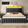 imageYITAHOME Full Size Bed Frame with 4 Storage Drawers and RGB LED Lights Velvet Upholstered Platform Bed with Charging Station and Bookcase Storage Headboard No Box Spring Needed Easy Assembly GreyGrey