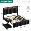 imageYITAHOME Full Size Bed Frame with 4 Storage Drawers and RGB LED Lights Velvet Upholstered Platform Bed with Charging Station and Bookcase Storage Headboard No Box Spring Needed Easy Assembly GreyBlack