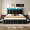 imageYITAHOME Full Size Bed Frame with 4 Storage Drawers and RGB LED Lights Velvet Upholstered Platform Bed with Charging Station and Bookcase Storage Headboard No Box Spring Needed Easy Assembly GreyBlack