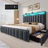 imageYITAHOME Full Size Bed Frame with 4 Storage Drawers and RGB LED Lights Velvet Upholstered Platform Bed with Charging Station and Bookcase Storage Headboard No Box Spring Needed Easy Assembly GreyGrey