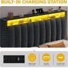 imageYITAHOME Full Size Bed Frame with 4 Storage Drawers and RGB LED Lights Velvet Upholstered Platform Bed with Charging Station and Bookcase Storage Headboard No Box Spring Needed Easy Assembly GreyGrey