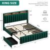imageYITAHOME Full Size Bed Frame with 4 Storage Drawers and RGB LED Lights Velvet Upholstered Platform Bed with Charging Station and Bookcase Storage Headboard No Box Spring Needed Easy Assembly GreyGreen