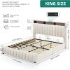 imageYITAHOME Full Size Bed Frame with 4 Storage Drawers and RGB LED Lights Velvet Upholstered Platform Bed with Charging Station and Bookcase Storage Headboard No Box Spring Needed Easy Assembly GreyBeige