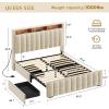 imageYITAHOME Full Size Bed Frame with 4 Storage Drawers and RGB LED Lights Velvet Upholstered Platform Bed with Charging Station and Bookcase Storage Headboard No Box Spring Needed Easy Assembly GreyBeige