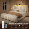 imageYITAHOME Full Size Bed Frame with 4 Storage Drawers and RGB LED Lights Velvet Upholstered Platform Bed with Charging Station and Bookcase Storage Headboard No Box Spring Needed Easy Assembly GreyBeige