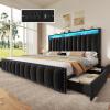 imageYITAHOME Full Size Bed Frame with 4 Storage Drawers and RGB LED Lights Velvet Upholstered Platform Bed with Charging Station and Bookcase Storage Headboard No Box Spring Needed Easy Assembly GreyBlack