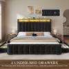 imageYITAHOME Full Size Bed Frame with 4 Storage Drawers and RGB LED Lights Velvet Upholstered Platform Bed with Charging Station and Bookcase Storage Headboard No Box Spring Needed Easy Assembly GreyBlack