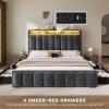 imageYITAHOME Full Size Bed Frame with 4 Storage Drawers and RGB LED Lights Velvet Upholstered Platform Bed with Charging Station and Bookcase Storage Headboard No Box Spring Needed Easy Assembly GreyGrey