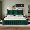 imageYITAHOME Full Size Bed Frame with 4 Storage Drawers and RGB LED Lights Velvet Upholstered Platform Bed with Charging Station and Bookcase Storage Headboard No Box Spring Needed Easy Assembly GreyGreen
