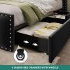 imageYITAHOME Full Size Bed Frame with 4 Storage Drawers and RGB LED Lights Velvet Upholstered Platform Bed with Charging Station and Bookcase Storage Headboard No Box Spring Needed Easy Assembly GreyBlack