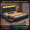 imageYITAHOME Full Size Bed Frame with 4 Storage Drawers and RGB LED Lights Velvet Upholstered Platform Bed with Charging Station and Bookcase Storage Headboard No Box Spring Needed Easy Assembly GreyGrey