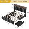 imageYITAHOME Full Size Bed Frame with 4 Storage Drawers and RGB LED Lights Velvet Upholstered Platform Bed with Charging Station and Bookcase Storage Headboard No Box Spring Needed Easy Assembly GreyGrey