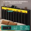 imageYITAHOME Full Size Bed Frame with 4 Storage Drawers and RGB LED Lights Velvet Upholstered Platform Bed with Charging Station and Bookcase Storage Headboard No Box Spring Needed Easy Assembly GreyBlack