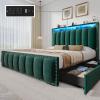 imageYITAHOME Full Size Bed Frame with 4 Storage Drawers and RGB LED Lights Velvet Upholstered Platform Bed with Charging Station and Bookcase Storage Headboard No Box Spring Needed Easy Assembly GreyGreen