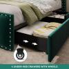 imageYITAHOME Full Size Bed Frame with 4 Storage Drawers and RGB LED Lights Velvet Upholstered Platform Bed with Charging Station and Bookcase Storage Headboard No Box Spring Needed Easy Assembly GreyGreen