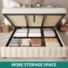 imageYITAHOME Full Size Bed Frame with 4 Storage Drawers and RGB LED Lights Velvet Upholstered Platform Bed with Charging Station and Bookcase Storage Headboard No Box Spring Needed Easy Assembly GreyBeige