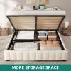 imageYITAHOME Full Size Bed Frame with 4 Storage Drawers and RGB LED Lights Velvet Upholstered Platform Bed with Charging Station and Bookcase Storage Headboard No Box Spring Needed Easy Assembly GreyBeige