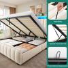 imageYITAHOME Full Size Bed Frame with 4 Storage Drawers and RGB LED Lights Velvet Upholstered Platform Bed with Charging Station and Bookcase Storage Headboard No Box Spring Needed Easy Assembly GreyBeige