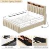 imageYITAHOME Full Size Bed Frame with 4 Storage Drawers and RGB LED Lights Velvet Upholstered Platform Bed with Charging Station and Bookcase Storage Headboard No Box Spring Needed Easy Assembly GreyBeige