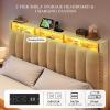 imageYITAHOME Full Size Bed Frame with 4 Storage Drawers and RGB LED Lights Velvet Upholstered Platform Bed with Charging Station and Bookcase Storage Headboard No Box Spring Needed Easy Assembly GreyBeige