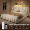 imageYITAHOME Full Size Bed Frame with 4 Storage Drawers and RGB LED Lights Velvet Upholstered Platform Bed with Charging Station and Bookcase Storage Headboard No Box Spring Needed Easy Assembly GreyBeige