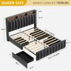 imageYITAHOME Full Size Bed Frame with 4 Storage Drawers and RGB LED Lights Velvet Upholstered Platform Bed with Charging Station and Bookcase Storage Headboard No Box Spring Needed Easy Assembly GreyGrey