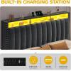 imageYITAHOME Full Size Bed Frame with 4 Storage Drawers and RGB LED Lights Velvet Upholstered Platform Bed with Charging Station and Bookcase Storage Headboard No Box Spring Needed Easy Assembly GreyGrey