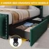 imageYITAHOME Full Size Bed Frame with 4 Storage Drawers and RGB LED Lights Velvet Upholstered Platform Bed with Charging Station and Bookcase Storage Headboard No Box Spring Needed Easy Assembly GreyGreen