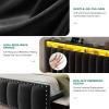 imageYITAHOME Full Size Bed Frame with 4 Storage Drawers and RGB LED Lights Velvet Upholstered Platform Bed with Charging Station and Bookcase Storage Headboard No Box Spring Needed Easy Assembly GreyBlack